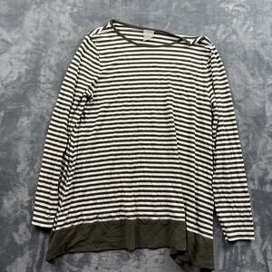 CHICO'S Women's Olive Stripe Long Sleeve Blouse Top T-Shirt Tee SZ 1 or XL
